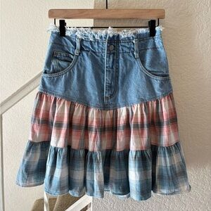 Denim and Plaid Mini Skirt